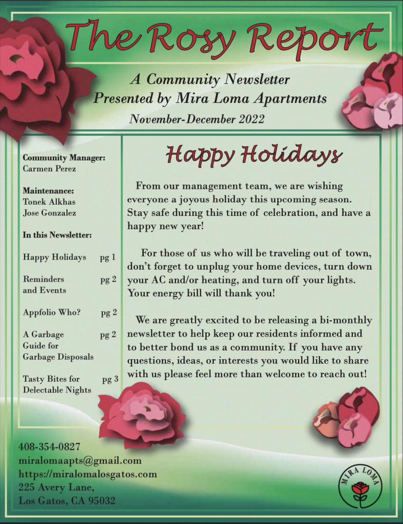 community newsletter first page